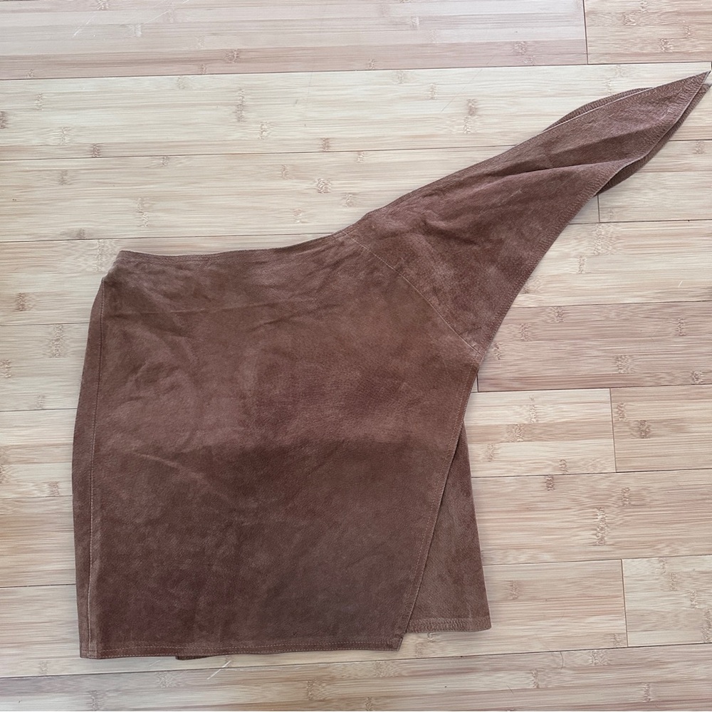 Vintage CEDARS Women's Small Brown Suede Leather Mini Straight Wrap Skirt - Picture 5 of 10